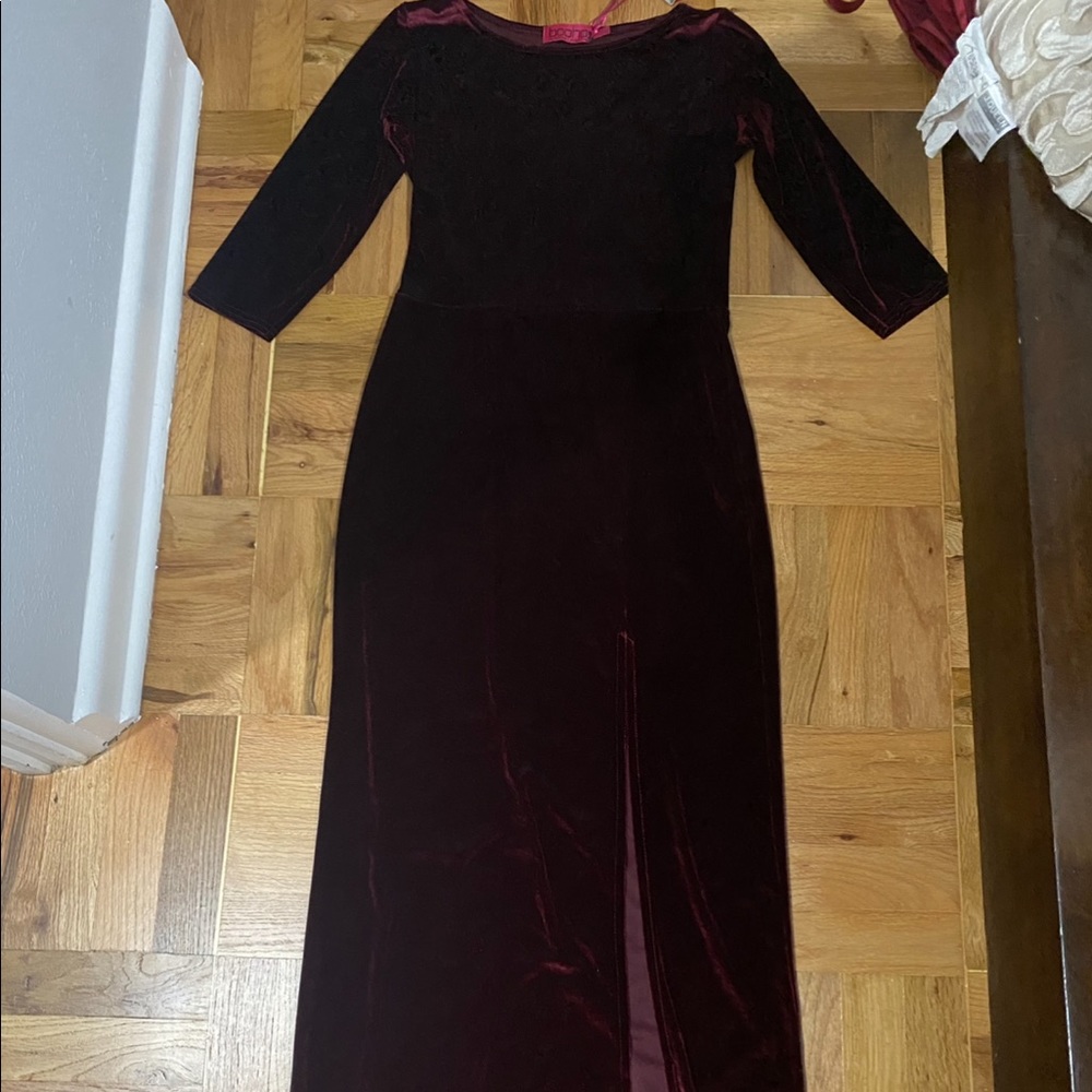 BooHoo Burgundy Velvet Maxi Dress
